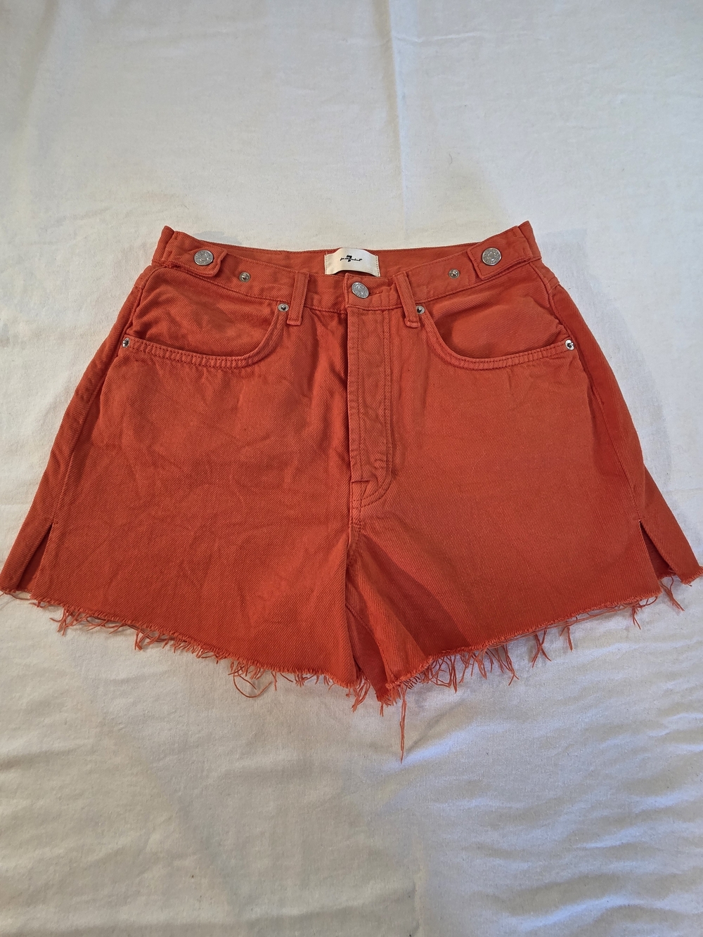 7 For All Mankind Women's Orange/Poppy Frayed Hem Cotton Shorts